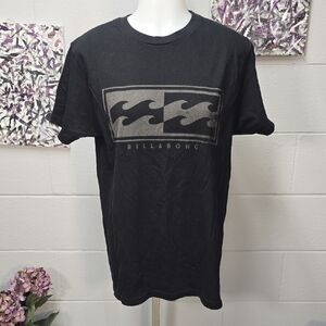 Billabong Black Tee with Gray Wave Design